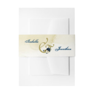 Bandeau De Faire-part Extraordinaire marine bleu ivoire or fleurs mariag