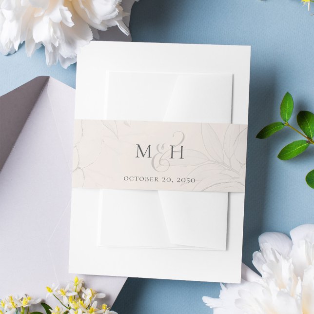 Bandeau De Faire-part Faire-part de mariage floral rose pâle personnalis (Simple monogram calligraphy script ampersand invitation belly band.)