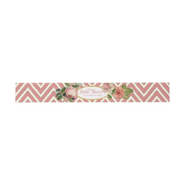 Bandeau De Faire-part Fête de Mariage Tea Party Chevron Rayures Rose (Plat)