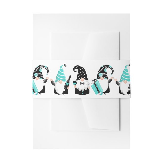 Bandeau De Faire-part Fêtes turquoises et noires Gnomes (Devant example)