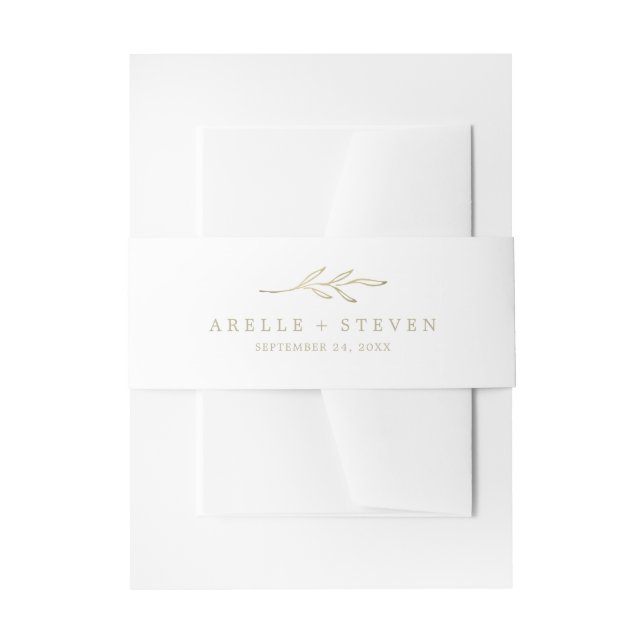 Bandeau De Faire-part Feuille minimale | Gold Mariage Belly Band (Devant example)