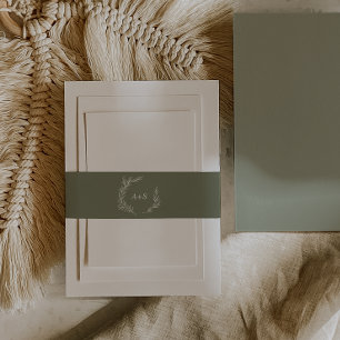 Bandeau De Faire-part Feuille minimale   Mariage de monogramme vert fonc
