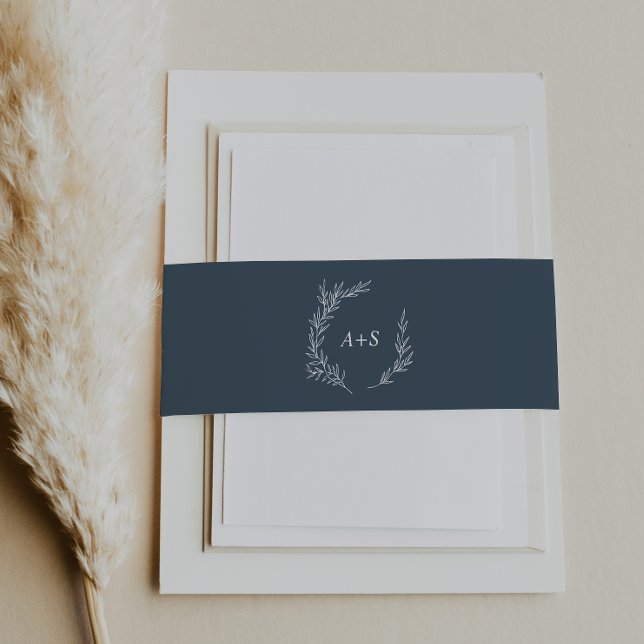 Bandeau De Faire-part Feuille minimale | Mariage Monogramme bleu ardoise (Créateur téléchargé)