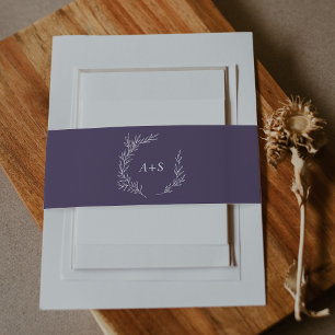 Bandeau De Faire-part Feuille minimale   Plum violet Mariage de monogram