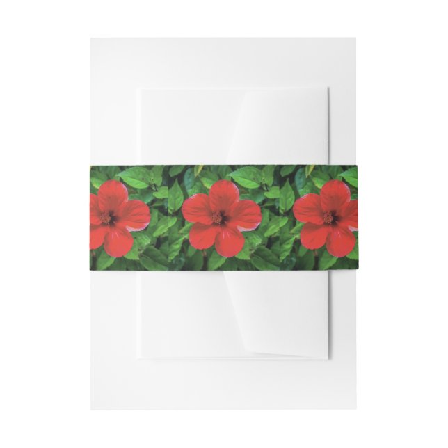 Bandeau De Faire-part Feuille Verte et Fleur Rouge (Devant example)