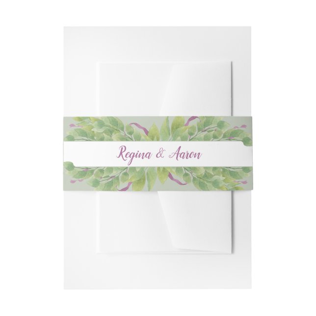 Bandeau De Faire-part Feuilles d'aquarelle violet et vert - Bande de ven (Devant example)