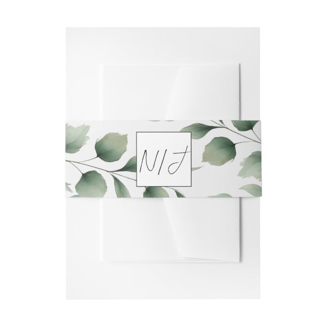Bandeau De Faire-part Feuilles verdoyants minimaux Mariage blanc moderne (Devant example)