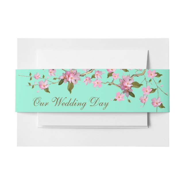 Bandeau De Faire-part Fleur de cerisier rose et menthe verte (Devant Example)