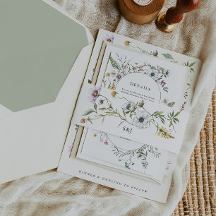 Bandeau De Faire-part Fleur sauvage botanique   Mariage de monogramme