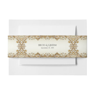 Bandeau De Faire-part Fleurs blanches Bande décorative de ventre d'or