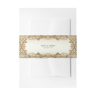 Bandeau De Faire-part Fleurs blanches Bande décorative de ventre d'or