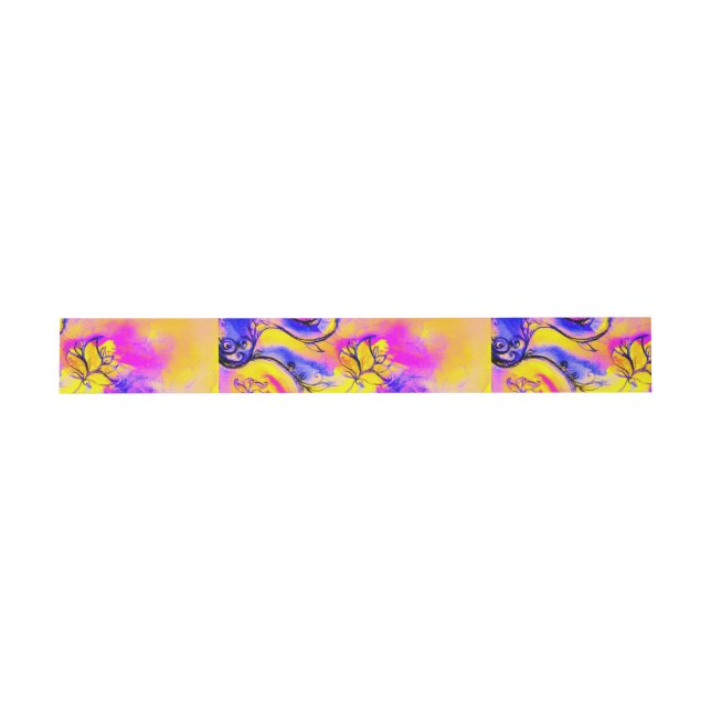 BANDEAU DE FAIRE-PART FLEURS BLEU BLEU ROSE JAUNE (Plat)