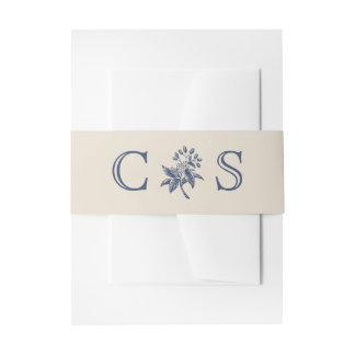 Bandeau De Faire-part Fleurs bleues beiges monogrammes mariages