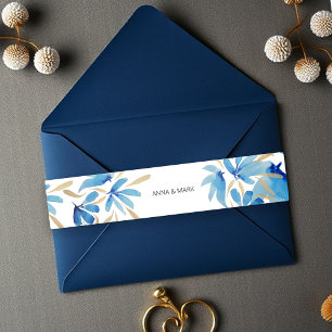 Bandeau De Faire-part Fleurs D'Aquarelle Bleu Clair Et Or