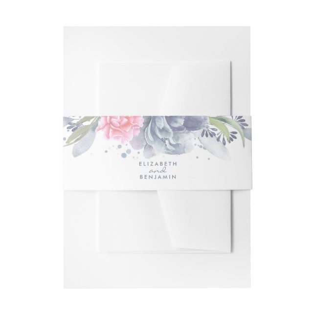 Bandeau De Faire-part Fleurs d'aquarelle bleu et rose poussiéreux (Devant example)