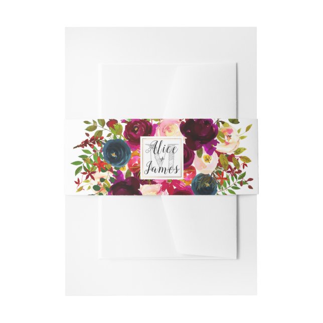 Bandeau De Faire-part Fleurs d'aquarelle monogrammes, Ombre rouge (Devant example)