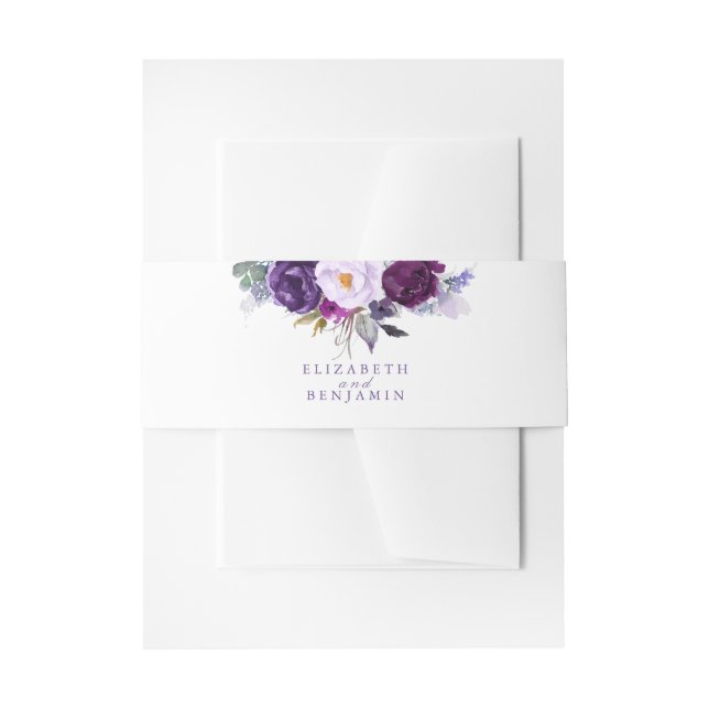 Bandeau De Faire-part Fleurs d'aquarelle pourpre et prune (Devant example)