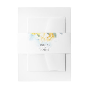 Bandeau De Faire-part Fleurs Jaunes Élégant Mariage bleu Dusty