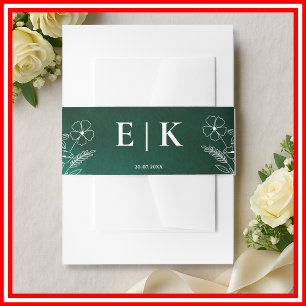 Bandeau De Faire-part Fleurs sauvages vert émeraude Monogramme Floral