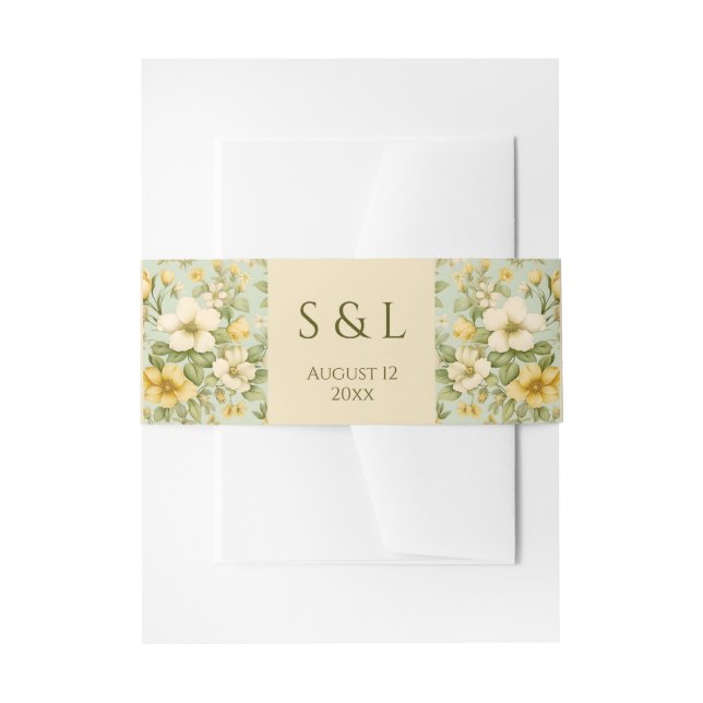 Bandeau De Faire-part Fleurs vertes douces et beiges mariage (Devant example)