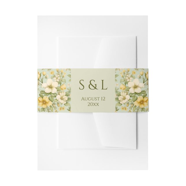 Bandeau De Faire-part Fleurs vertes douces et beiges mariage (Devant example)