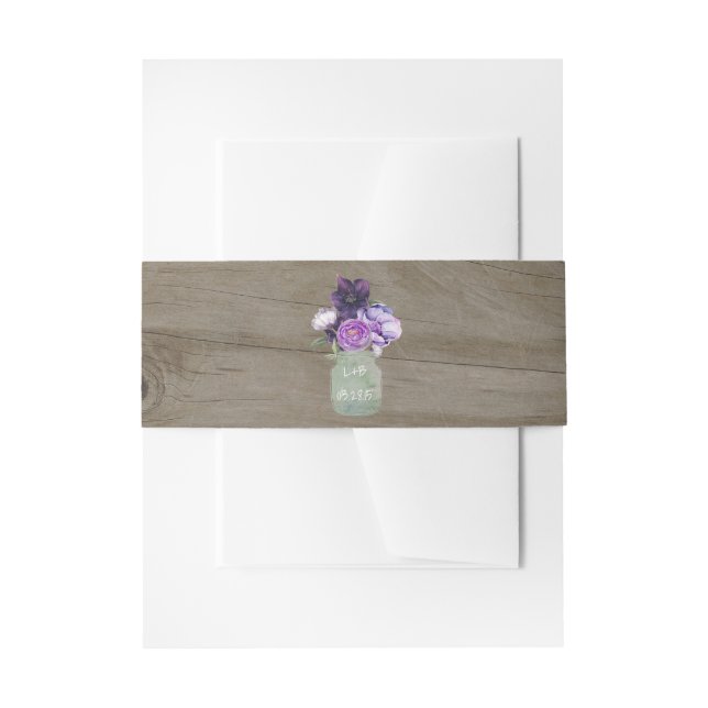 Bandeau De Faire-part Fleurs violettes Bois rustique Mason Jar Mariage (Devant example)