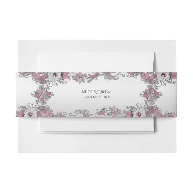Bandeau De Faire-part Floral blanc argenté rose (Devant Example)
