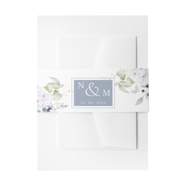 Bandeau De Faire-part Floral blanc et bleu, Mariage Monogramme (Devant example)