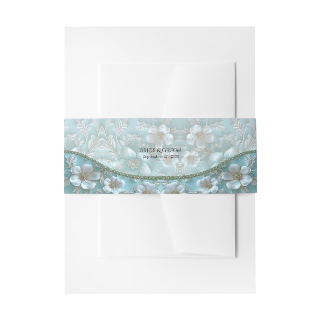 Bandeau De Faire-part Floral blanc turquoise (Devant example)