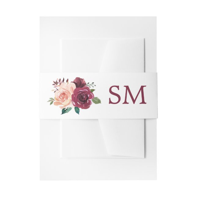 Bandeau De Faire-part Floral Blush Bourgogne Rose Monogramme (Devant example)
