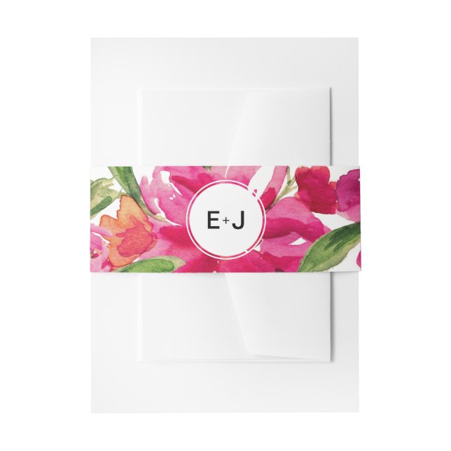 Bandeau De Faire-part Floral Fuchsia | Mariage d'aquarelle verte (Devant example)
