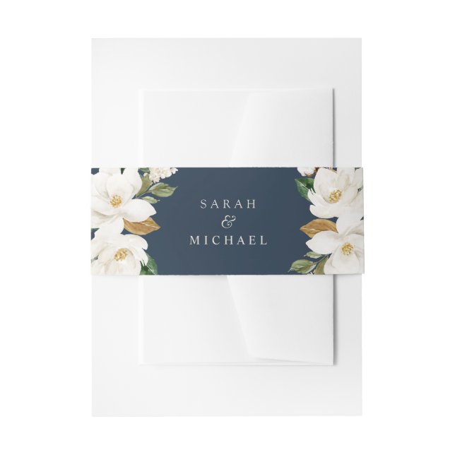 Bandeau De Faire-part Floral Magnolia Neutre Beige Marine Mariage Élégan (Devant example)