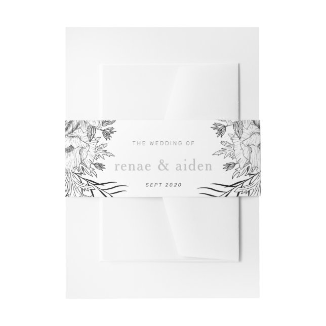Bandeau De Faire-part Floral moderne noir et blanc (Devant example)
