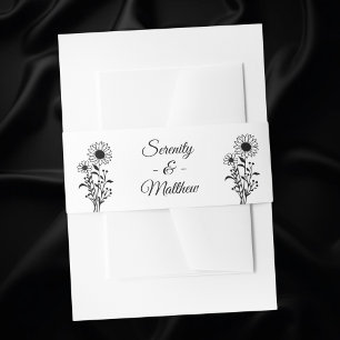Bandeau De Faire-part Floral noir blanc Rustique Mariage de tournesol