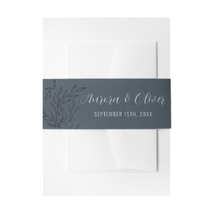 Bandeau De Faire-part Foliage délicat   Bleu acier   Noms Mariage