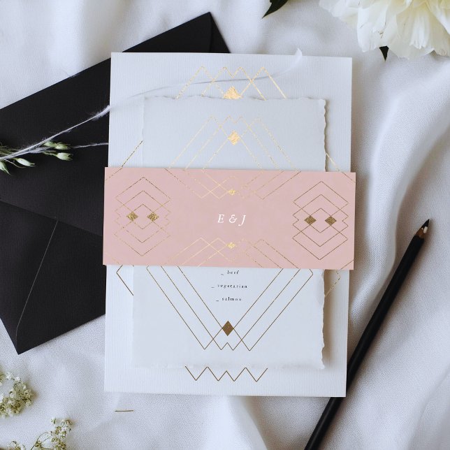 Bandeau De Faire-part Gold Diamond rose Géométrique Mariage Gatsby (Créateur téléchargé)