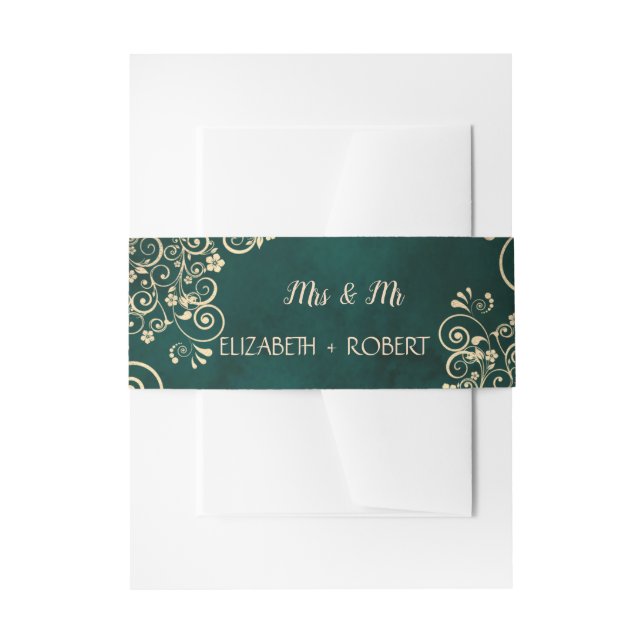 Bandeau De Faire-part Gold Swirls Emerald Green Wedding  (Devant example)