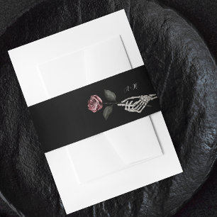 Bandeau De Faire-part Gothique Halloween Mariage noir squelette Rose mai