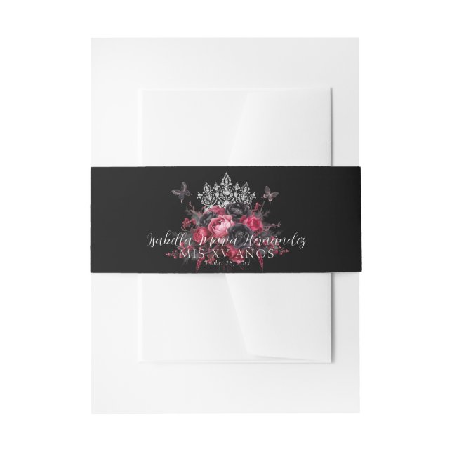 Bandeau De Faire-part Gothique rose, rouge et noir Quinceañera (Devant example)