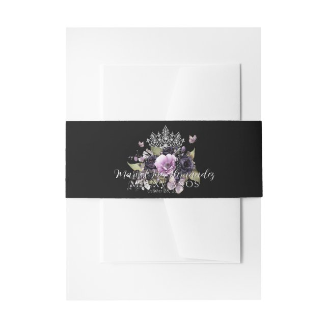 Bandeau De Faire-part Gothique violet et noir Moody Florals Quinceañera (Devant example)