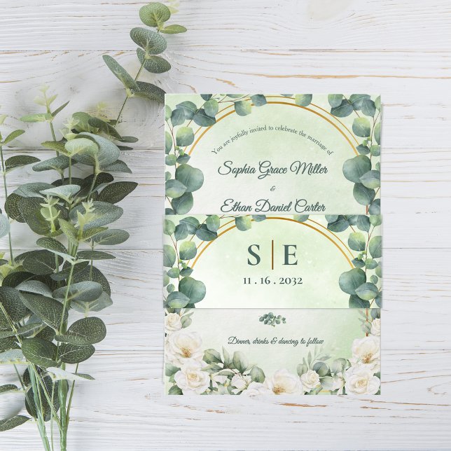 Bandeau De Faire-part Greenery Eucalyptus Botanical Monogram Wedding (Greenery Eucalyptus Botanical Monogram Wedding Invitation Belly Band)