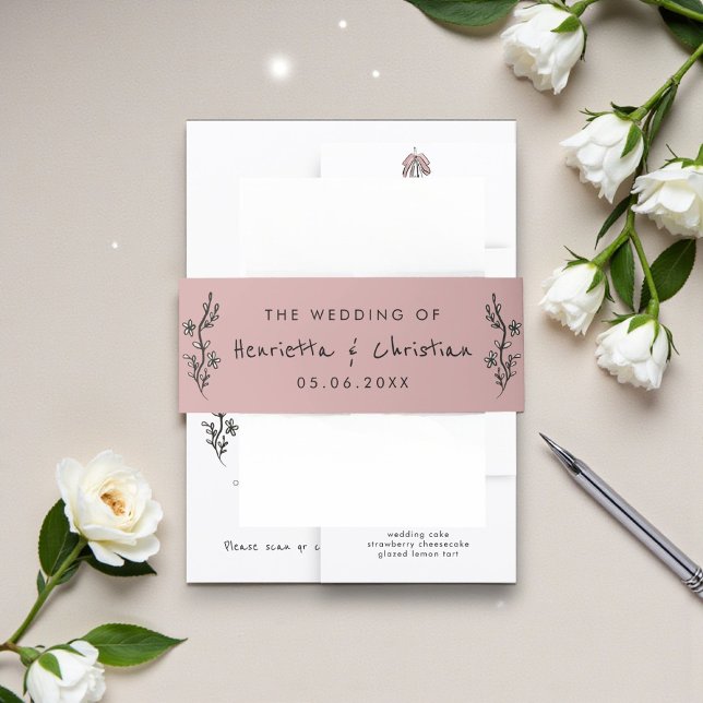 Bandeau De Faire-part Hand Drawn Floral Blush Wedding Invitation (Créateur téléchargé)