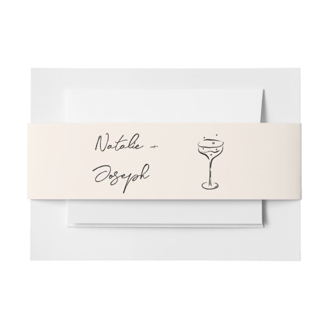 Bandeau De Faire-part Hand Drawn Written Retro Champagne Wedding (Devant Example)