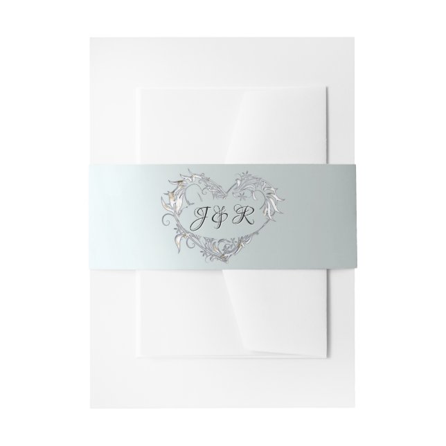 Bandeau De Faire-part Heart Monogram on Silver (Devant example)