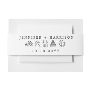 Bandeau De Faire-part Icônes Mariages modernes mignonnes Noir Blanc