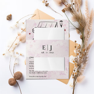 Bandeau De Faire-part Initiales de monogramme rose élégant Mariage