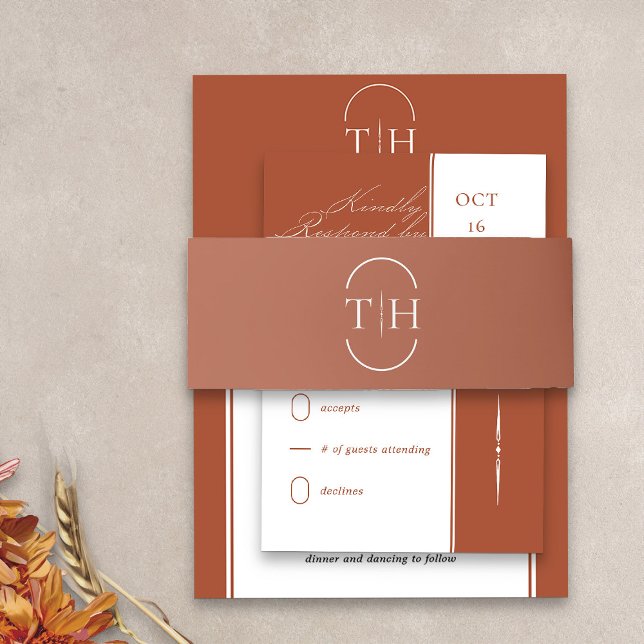 Bandeau De Faire-part Initiales monogrammes Mariage en terre cuite (Monogrammed terracotta wedding invitation belly band from my Wedding Colors collection)