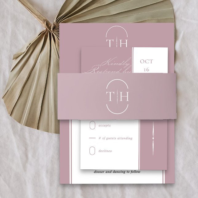 Bandeau De Faire-part Initiales monogrammes Mariage rose Rose poussiéreu (Monogrammed dusty rose pink wedding invitation belly band from my Wedding Colors collection)
