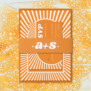 Bandeau De Faire-part Initiales orange super rétro les années 70 mariage