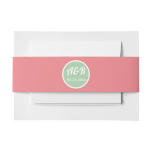 Bandeau De Faire-part Initiales pêche et mariage vert menthe